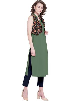 Mehendi rayon plain long-kurtis For Women 3