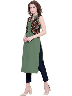 Mehendi rayon plain long-kurtis For Women 4