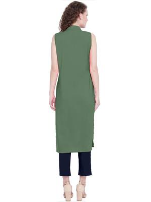 Mehendi rayon plain long-kurtis For Women 5