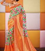 Off white woven silk cotton saree with blouse