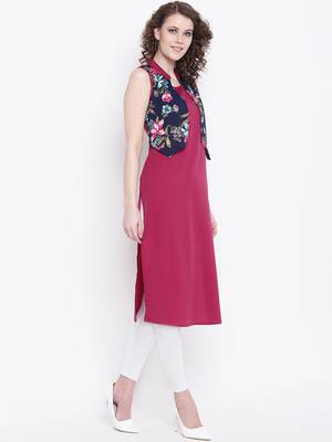 rani-pink rayon plain long-kurtis For Women 5