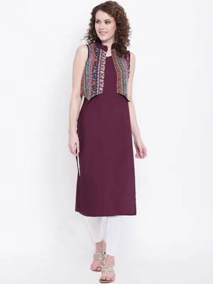 wine rayon plain long-kurtis For Women 1