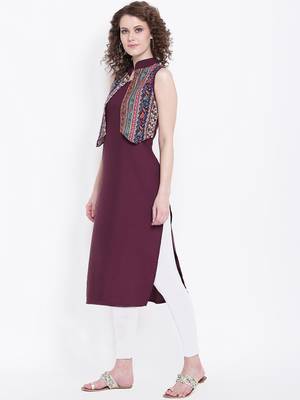 wine rayon plain long-kurtis For Women 3