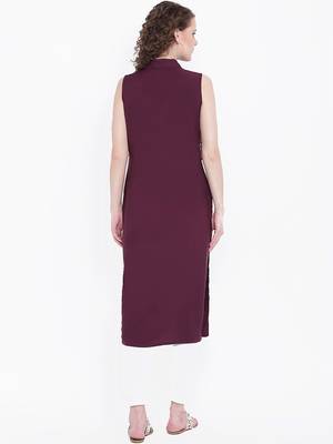 wine rayon plain long-kurtis For Women 5