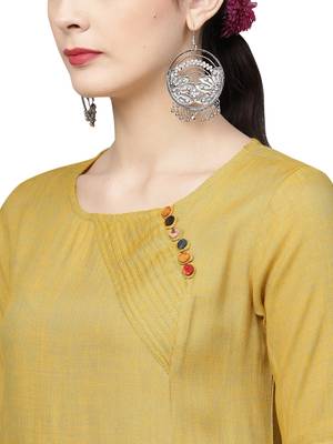 yellow cotton plain long-kurtis For Women 3