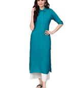 light-sea-green rayon plain long-kurtis For Women