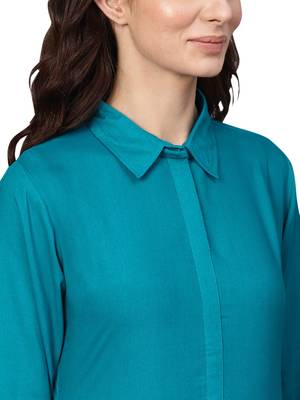 light-sea-green rayon plain long-kurtis For Women 2