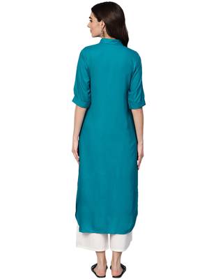 light-sea-green rayon plain long-kurtis For Women 4