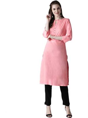 pink rayon plain long-kurtis For Women 1