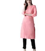 pink rayon plain long-kurtis For Women