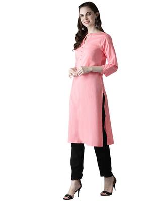 pink rayon plain long-kurtis For Women 3