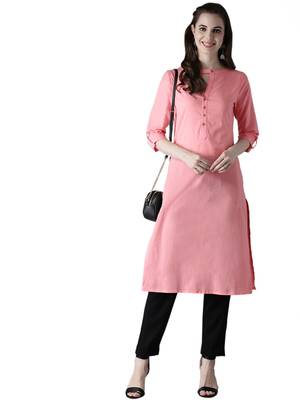 pink rayon plain long-kurtis For Women 5