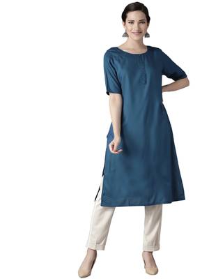 dark-sea-green rayon plain long-kurtis For Women 1