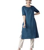 dark-sea-green rayon plain long-kurtis For Women