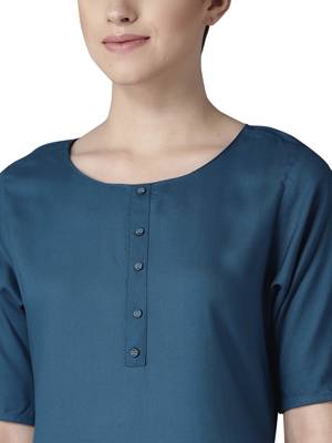 dark-sea-green rayon plain long-kurtis For Women 2