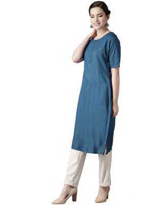 dark-sea-green rayon plain long-kurtis For Women 3