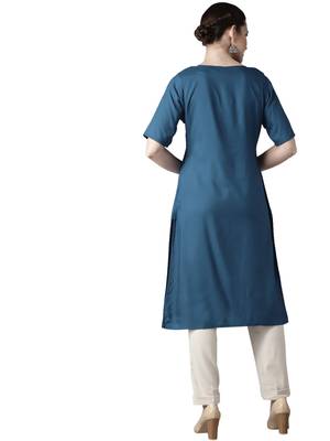 dark-sea-green rayon plain long-kurtis For Women 4