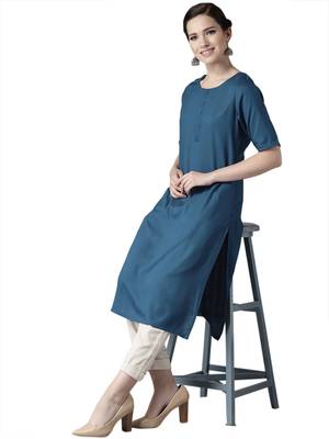 dark-sea-green rayon plain long-kurtis For Women 5
