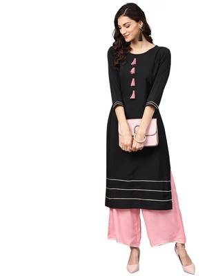 black rayon plain long-kurtis For Women 1
