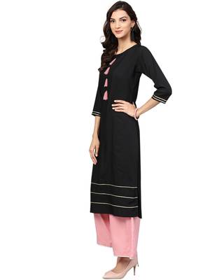 black rayon plain long-kurtis For Women 3