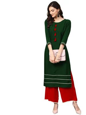 green rayon plain long-kurtis For Women 1