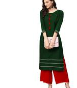 green rayon plain long-kurtis For Women