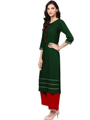 green rayon plain long-kurtis For Women 3