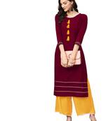 maroon rayon plain long-kurtis For Women