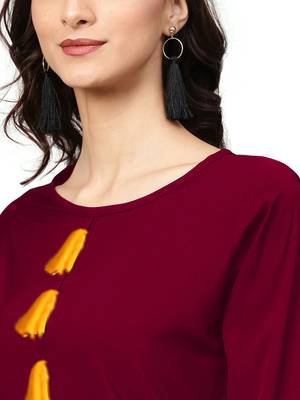 maroon rayon plain long-kurtis For Women 2