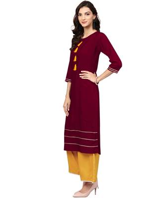 maroon rayon plain long-kurtis For Women 3