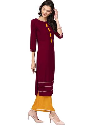 maroon rayon plain long-kurtis For Women 4