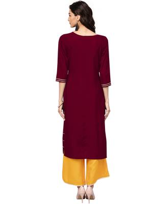maroon rayon plain long-kurtis For Women 5