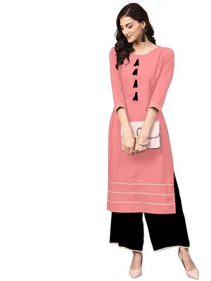 pink rayon plain long-kurtis For Women 1