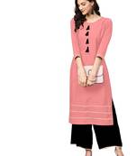 pink rayon plain long-kurtis For Women