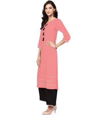 pink rayon plain long-kurtis For Women 3