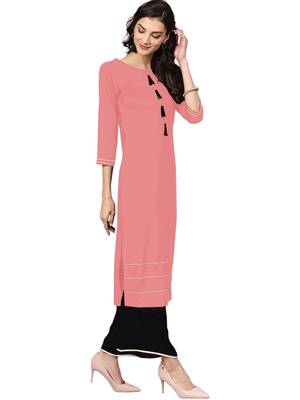 pink rayon plain long-kurtis For Women 4