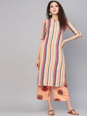 orange rayon printed long-kurtis For Women 1