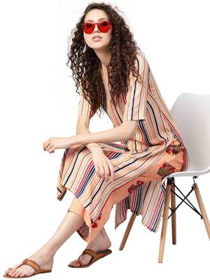 orange rayon printed long-kurtis For Women 2