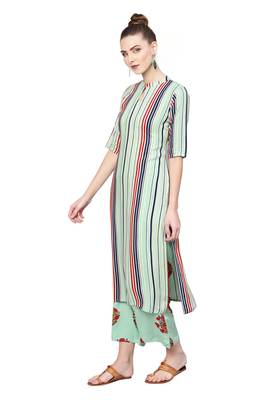 parrot-green rayon printed long-kurtis For Women 1