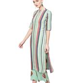 parrot-green rayon printed long-kurtis For Women