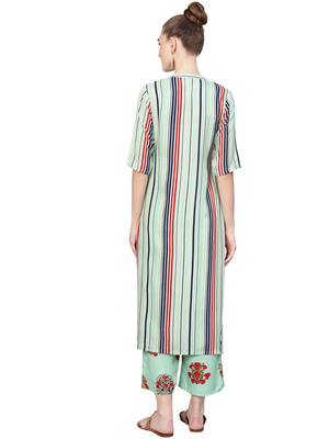 parrot-green rayon printed long-kurtis For Women 4