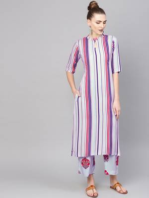 purple rayon printed long-kurtis For Women 1