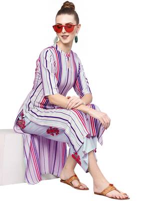 purple rayon printed long-kurtis For Women 2