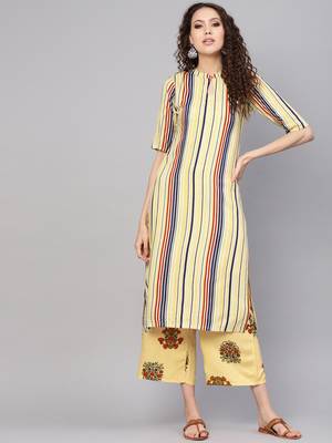 yellow rayon printed long-kurtis For Women 1