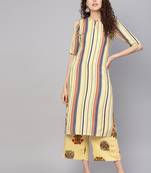 yellow rayon printed long-kurtis For Women