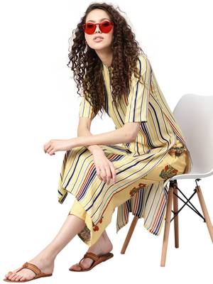 yellow rayon printed long-kurtis For Women 2
