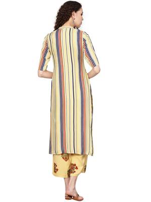yellow rayon printed long-kurtis For Women 4