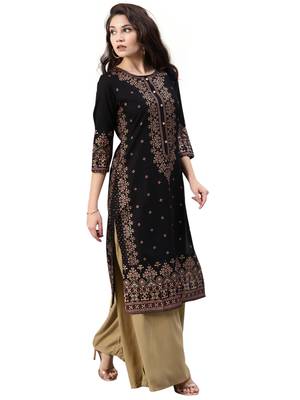 black rayon printed long-kurtis For Women 1