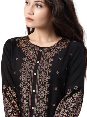 black rayon printed long-kurtis For Women 2