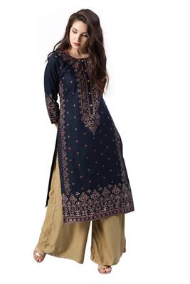 blue rayon printed long-kurtis For Women 1